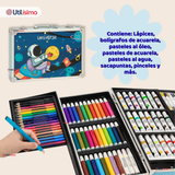 Set 145 Piezas Arte Infantil Dibujo Maletín Metálico Completo Incluye Lápices Marcadores Pinturas Pasteles Y Accesorios