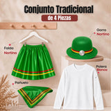Traje Nortino Niña Verde 4 Piezas Con Polera Baile Típico Fiestas Patrias