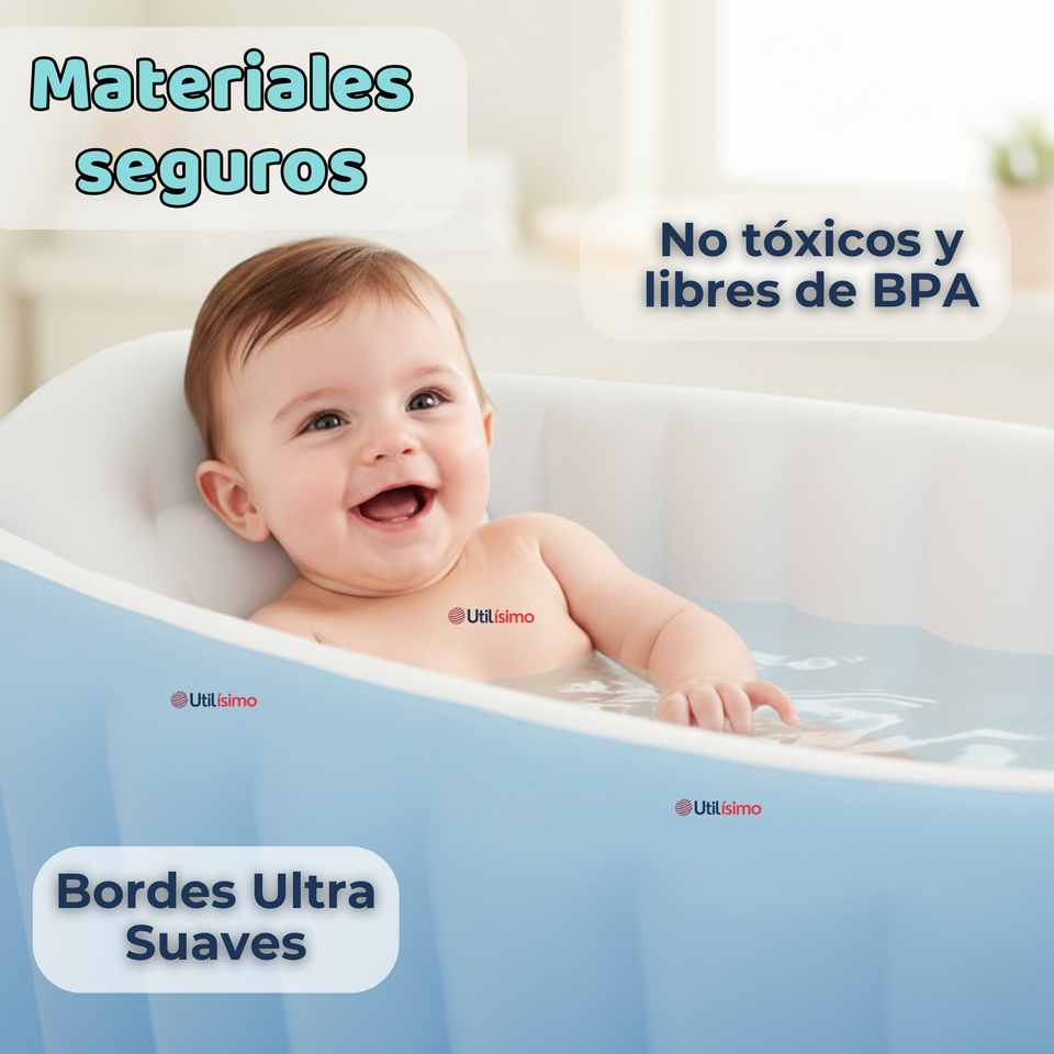Bañera Inflable Plegable Portátil Para Bebés Con Bomba Aire Niño Azul