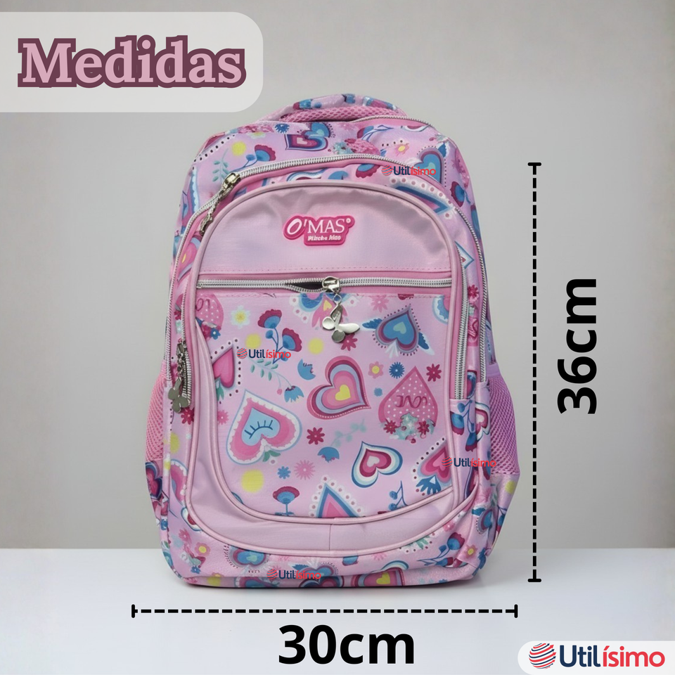 Mochila Escolar Con Estuche 36cm Tela Oxford Impermeable Niña