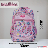 Mochila Escolar Con Estuche 36cm Tela Oxford Impermeable Niña