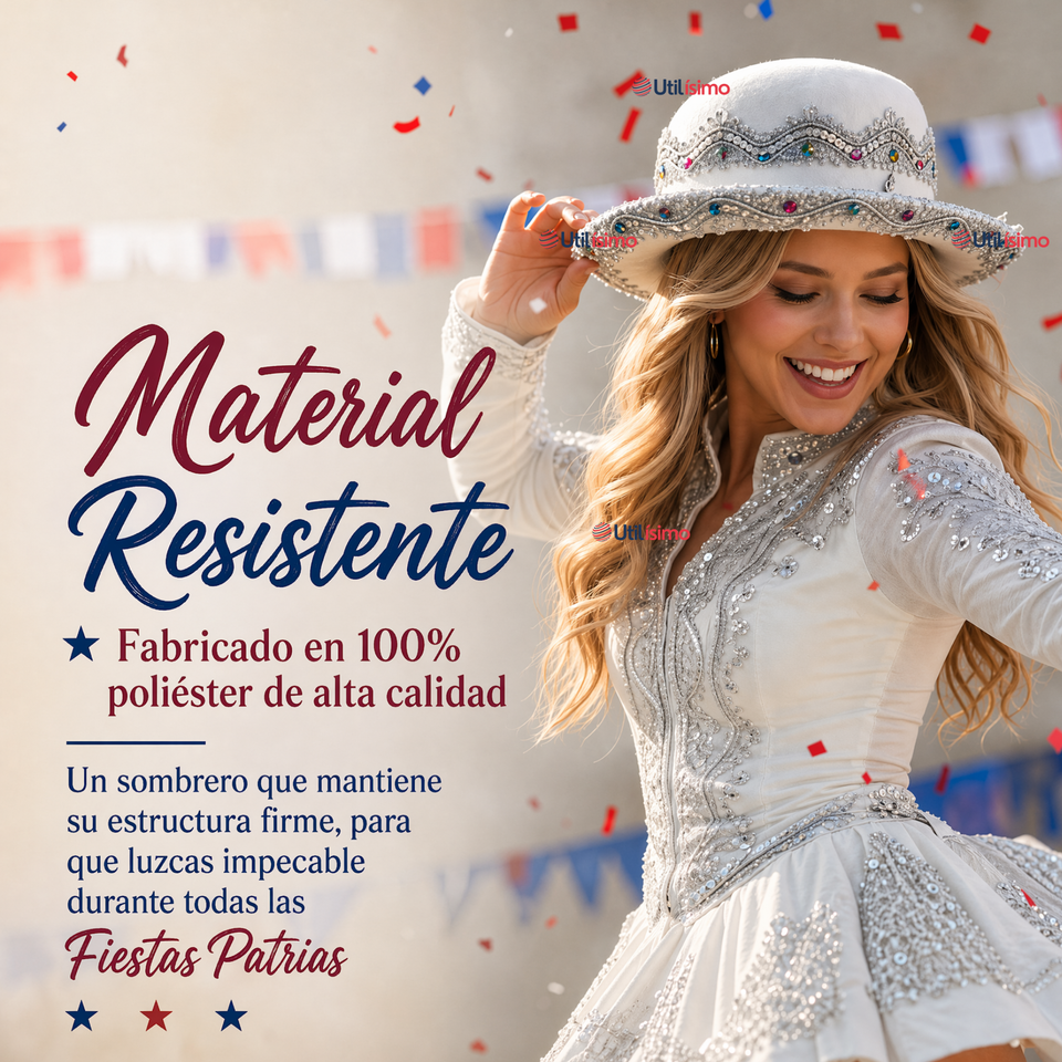 Sombrero Gorro Caporal Mujer Fiestas Patrias Blanco Baile Típico