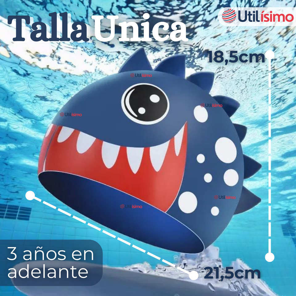 Gorro Gorra Natación Baño Diseño Tiburón Silicona Colores Surtidos 3 años En Adelante Niño