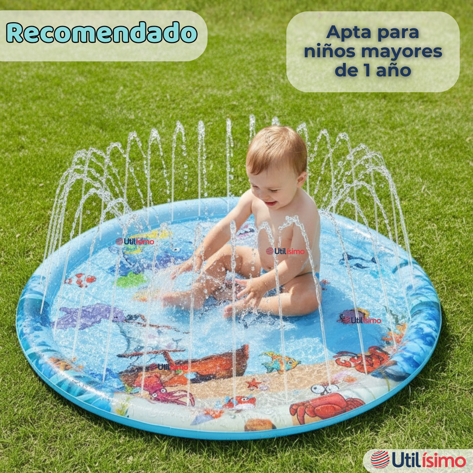 Alfombra De Agua Piscina A Chorros Cascada Niños Color Celeste 100 cm