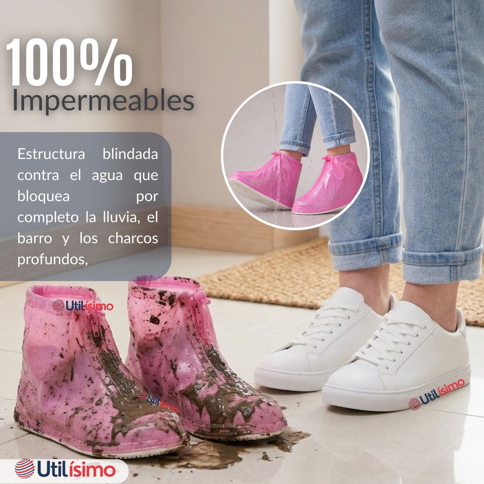 Fundas Cubre Calzado Impermeables Aislante Lluvia Rosado 1 Par
