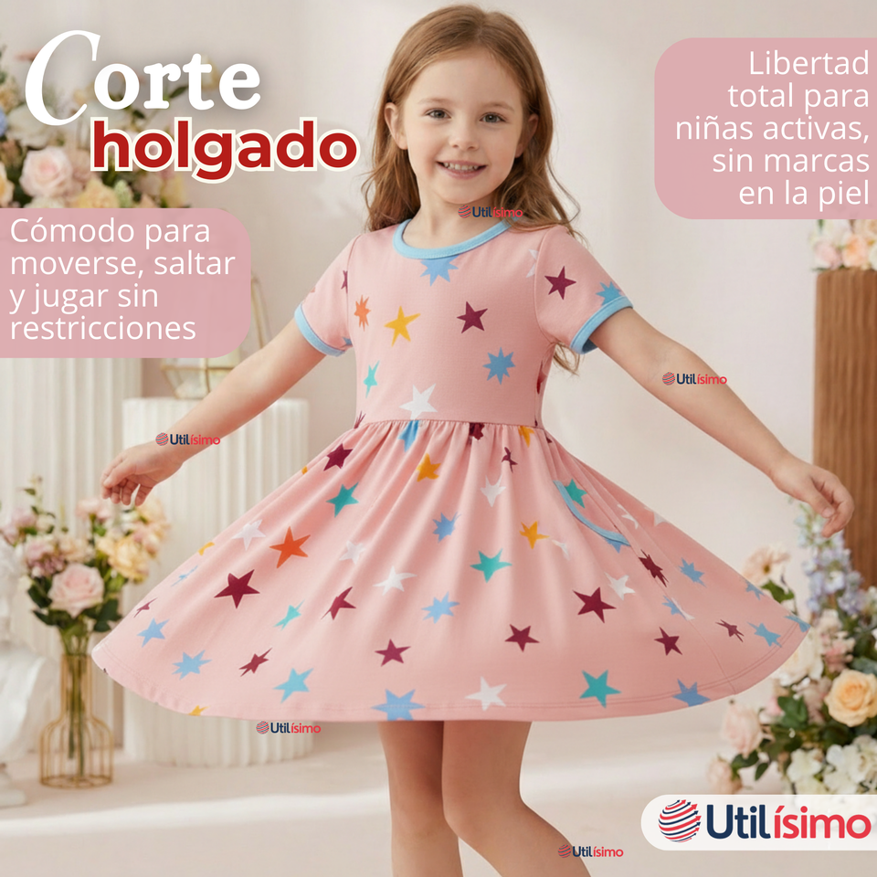 Vestido Manga Corta Estrellas Algodón Niña