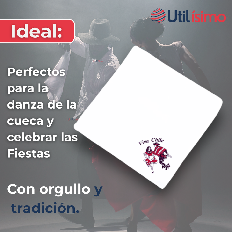 Pañuelo Baile Cueca 36 CM Bordado Pareja Baile Fiestas Patrias