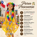 Traje Páscuense Pareo Hawaiano Amarillo Niña Con Accesorios