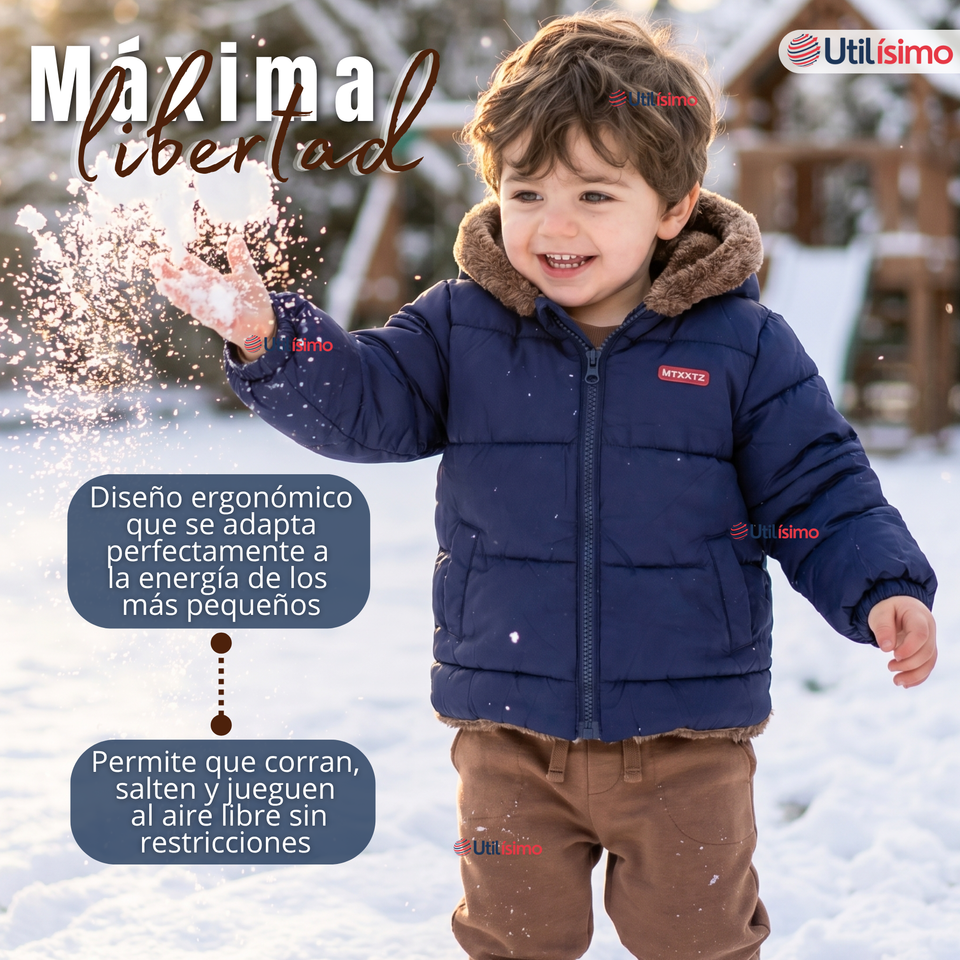 Parka Osito Con Capucha Manga Larga Azul Niño Infantil