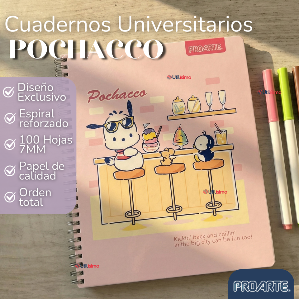 Pack 5 Cuadernos Universitarios Pochacco 100 Hojas Proarte Diseño Surtido
