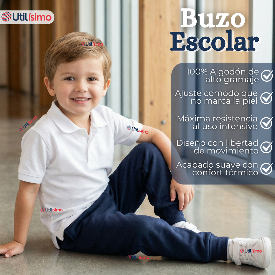 Pack 3 Buzos Pantalones Escolares Niño Unisex 100% Algodón Azul Bota Acanalada 3 a 16 años