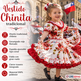 Vestido Chinita Huasa Niña Rojo Floreado Cueca Fiestas Patrias