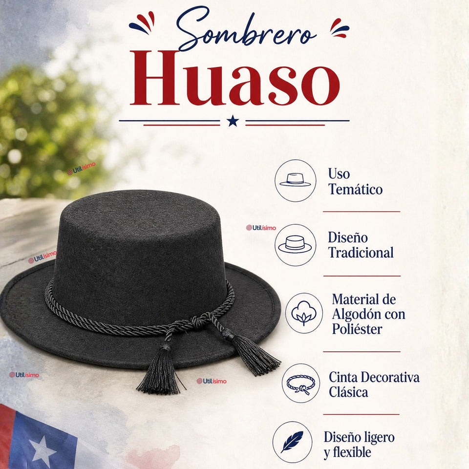 Sombrero Huaso Negro Tradicional Para Fiestas Patrias