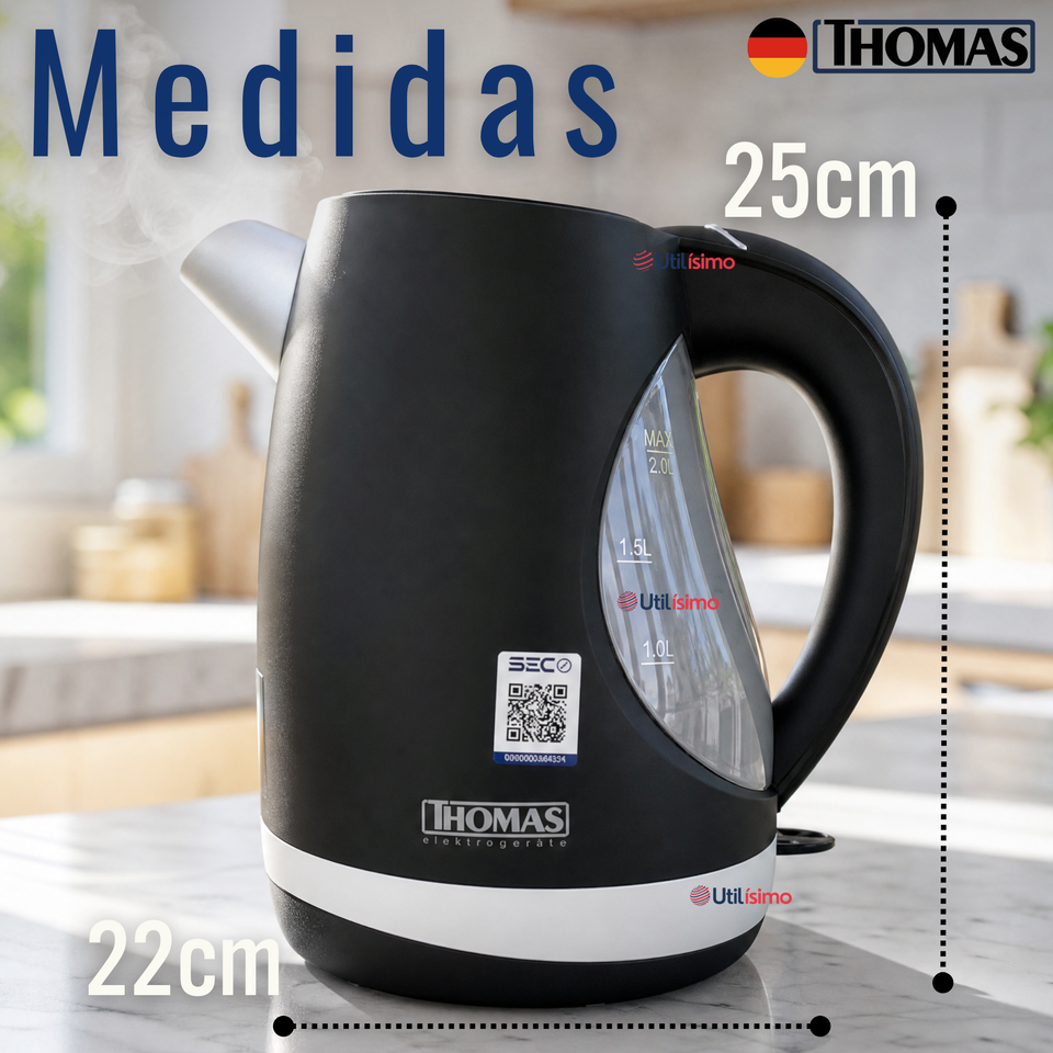 Hervidor Eléctrico Thomas 2lt Alta Potencia Tecnologia Alemana Negro