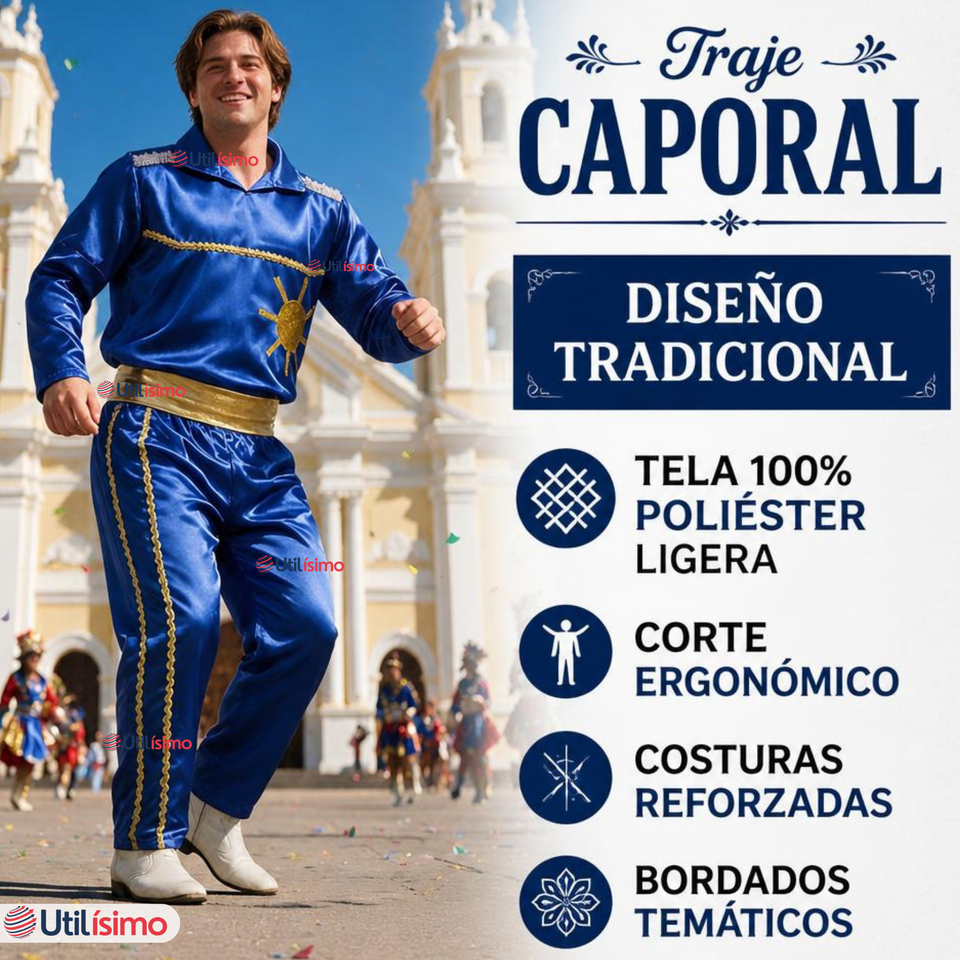 Traje Caporal Típico 2 Piezas Azul Hombre Fiestas Patrias