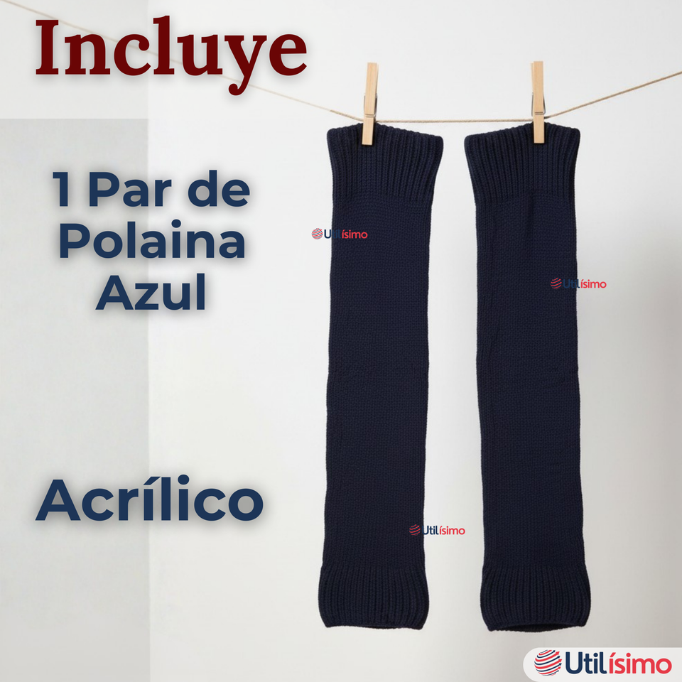 Polainas Escolares 1 Par  Invierno Abrigadoras Niña Azul Acrílico
