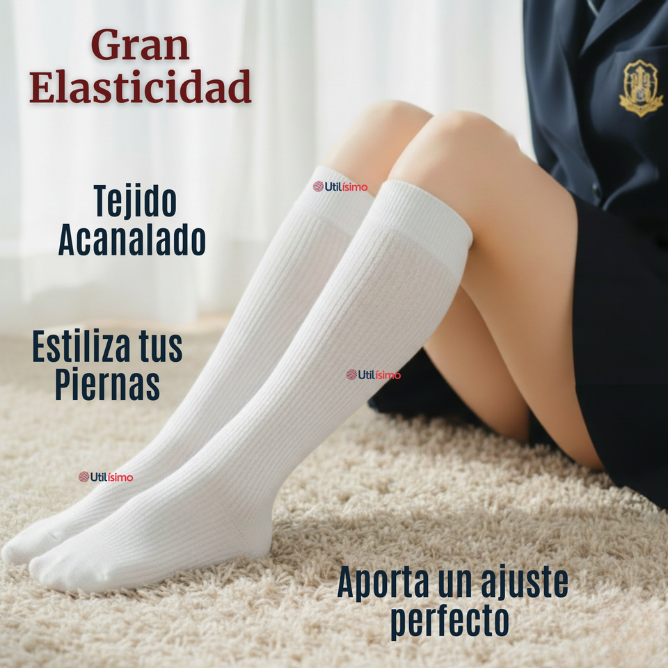 Pack 6 Calcetínes Escolares Largo Acrílico Blanco Niñas Juvenil