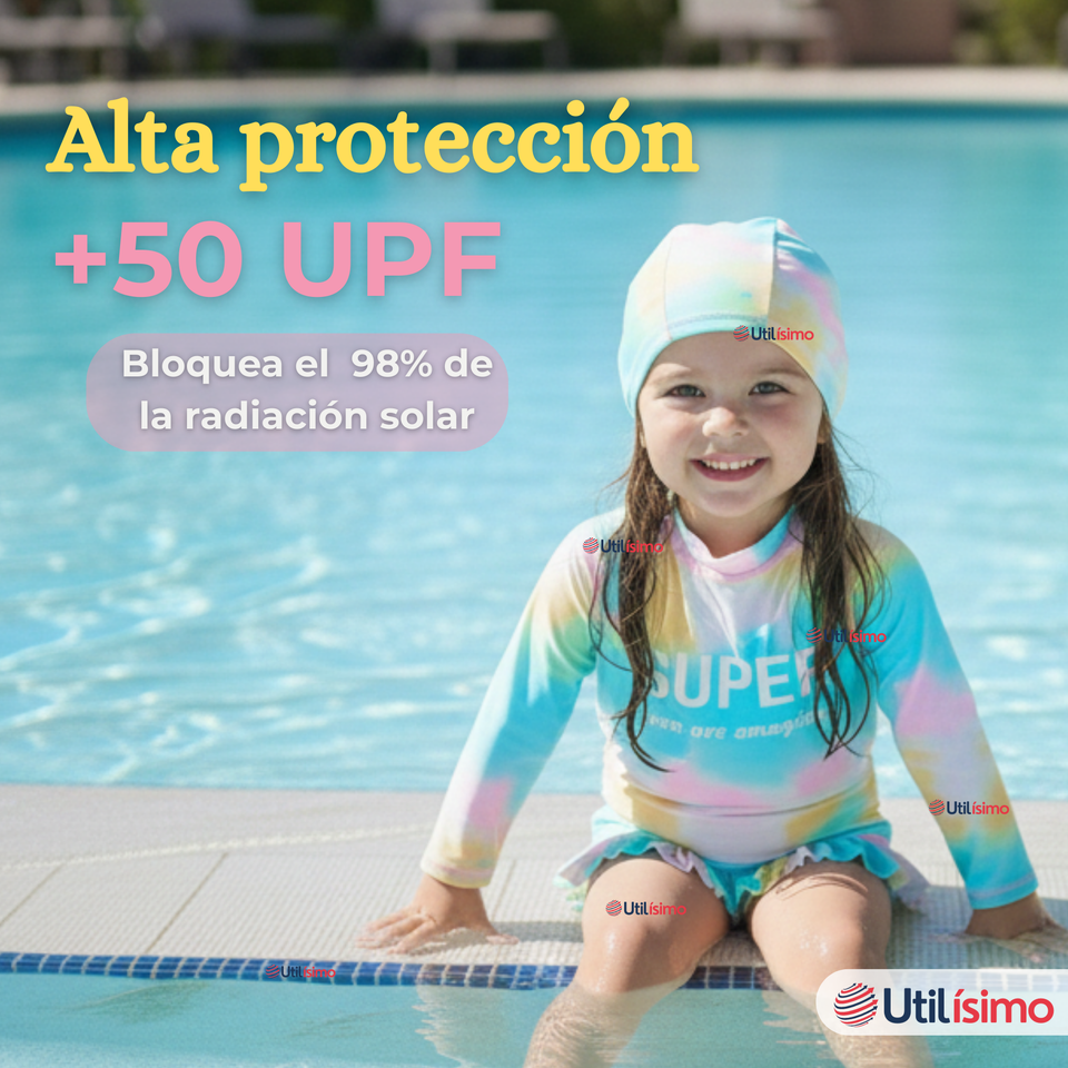 Traje De Baño Enterito Con Gorro Bebé Niña Protección Solar UPF 50+