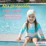 Traje De Baño Enterito Con Gorro Bebé Niña Protección Solar UPF 50+