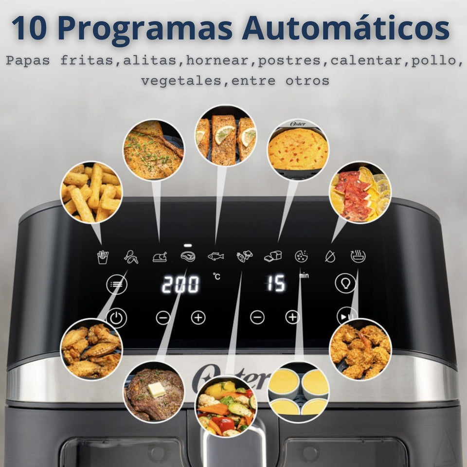 Oster® Freidora de Aire Digital, Recubrimiento Oster® DiamondForce, 6L de Capacidad, 10 Programas Automáticos, CKSTAF60WDDF