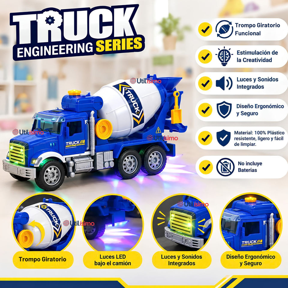 Camión Mixer Azul Juguete Infantil Camión De Luces y Sonidos Interactivo Niño