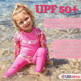 Traje de Baño Manga Larga Pantalón Largo Pantalón Corto 3 Piezas Corte Split Niña 3 a 11 años Pink Flowers