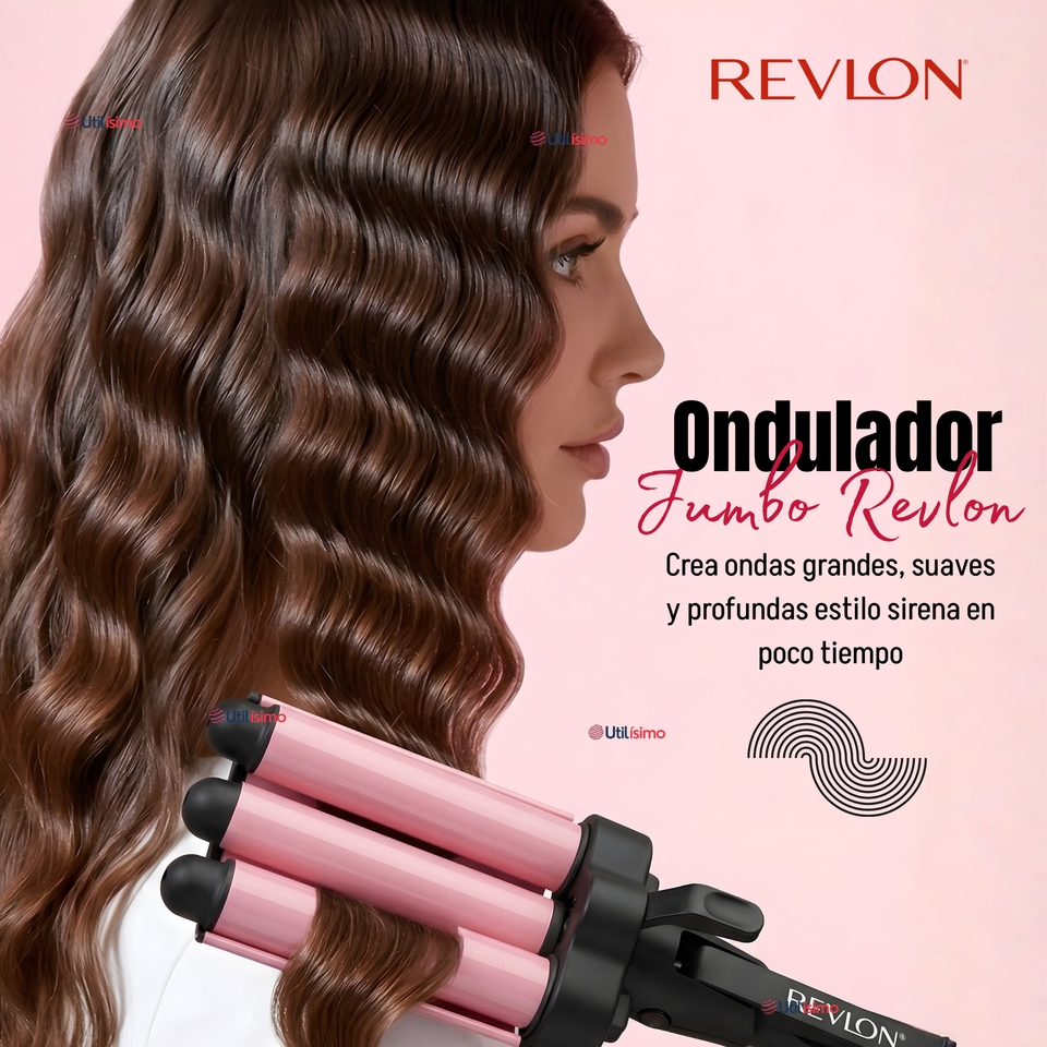 Onduladora De Pelo Revlon Waver Jumbo De 3 Barriles 120W Rosa