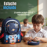 Mochila Escolar Con Estuche 33cm Poliéster Impermeable Astronauta Niño