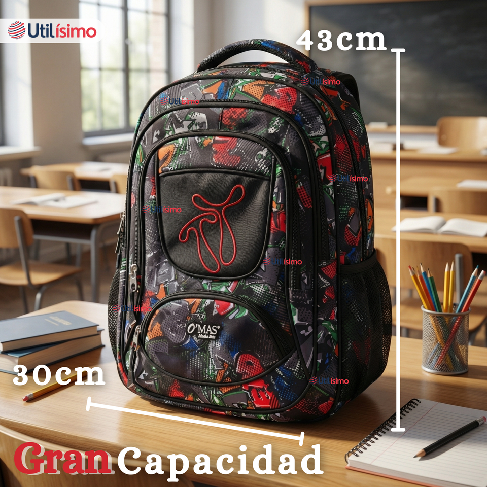 Mochila Escolar Con Estuche 43cm Tela Oxford Impermeable Niño