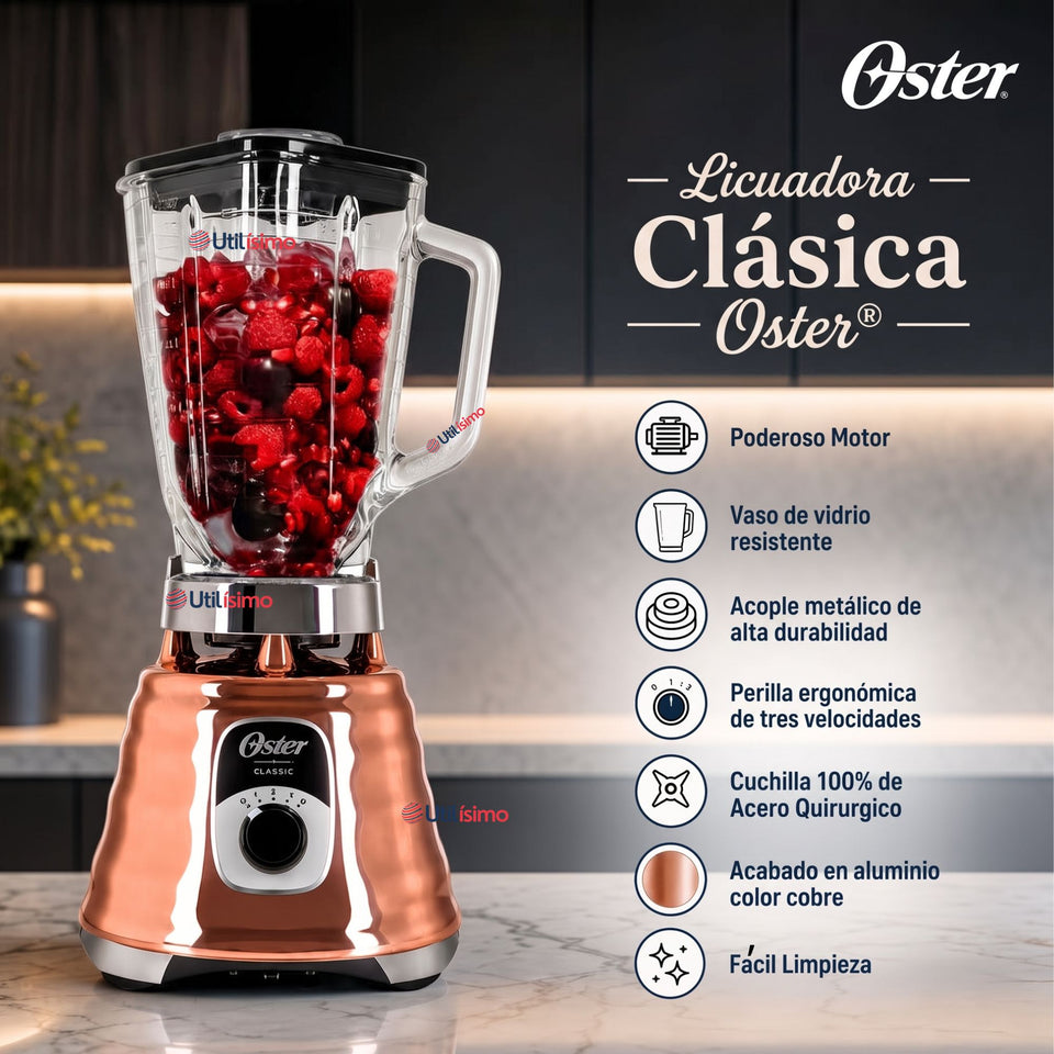 Licuadora clásica Oster® cobre con perilla ergonómica de 3 velocidades BLST4128