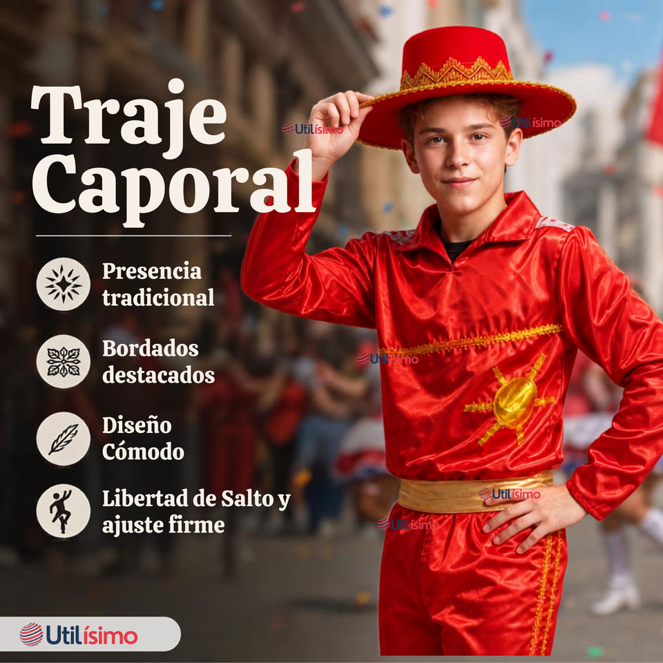 Traje Típico Caporal Rojo Con Sombrero Danza Tradicional Fiestas Patrias