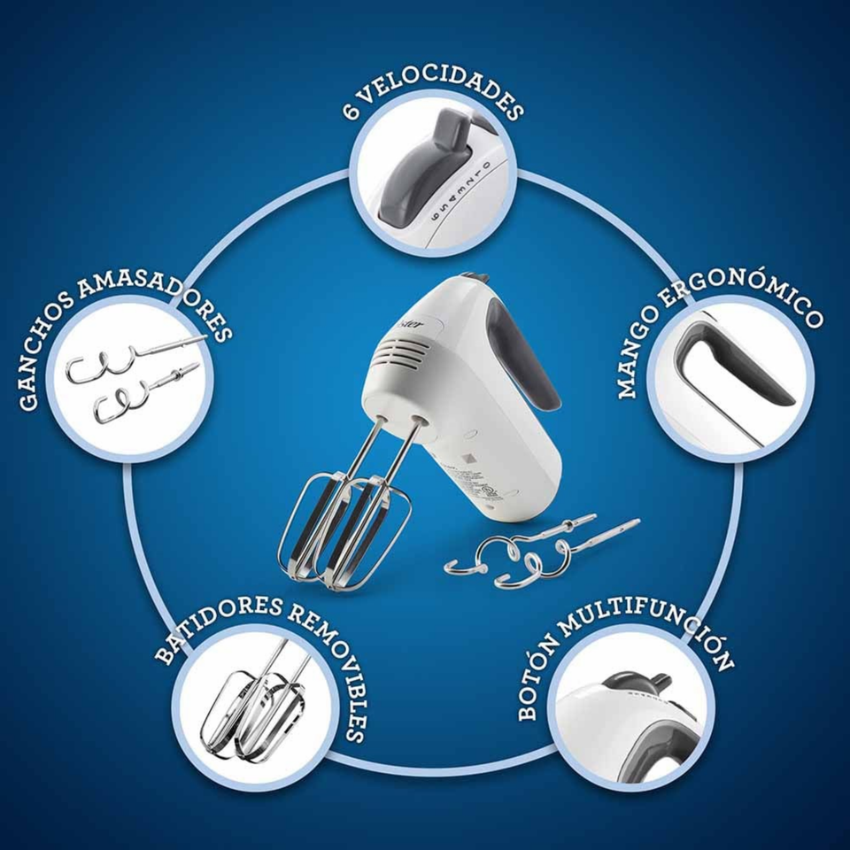 Batidora de mano Oster® blanca 6 velocidades y función turbo FPSTHM3532