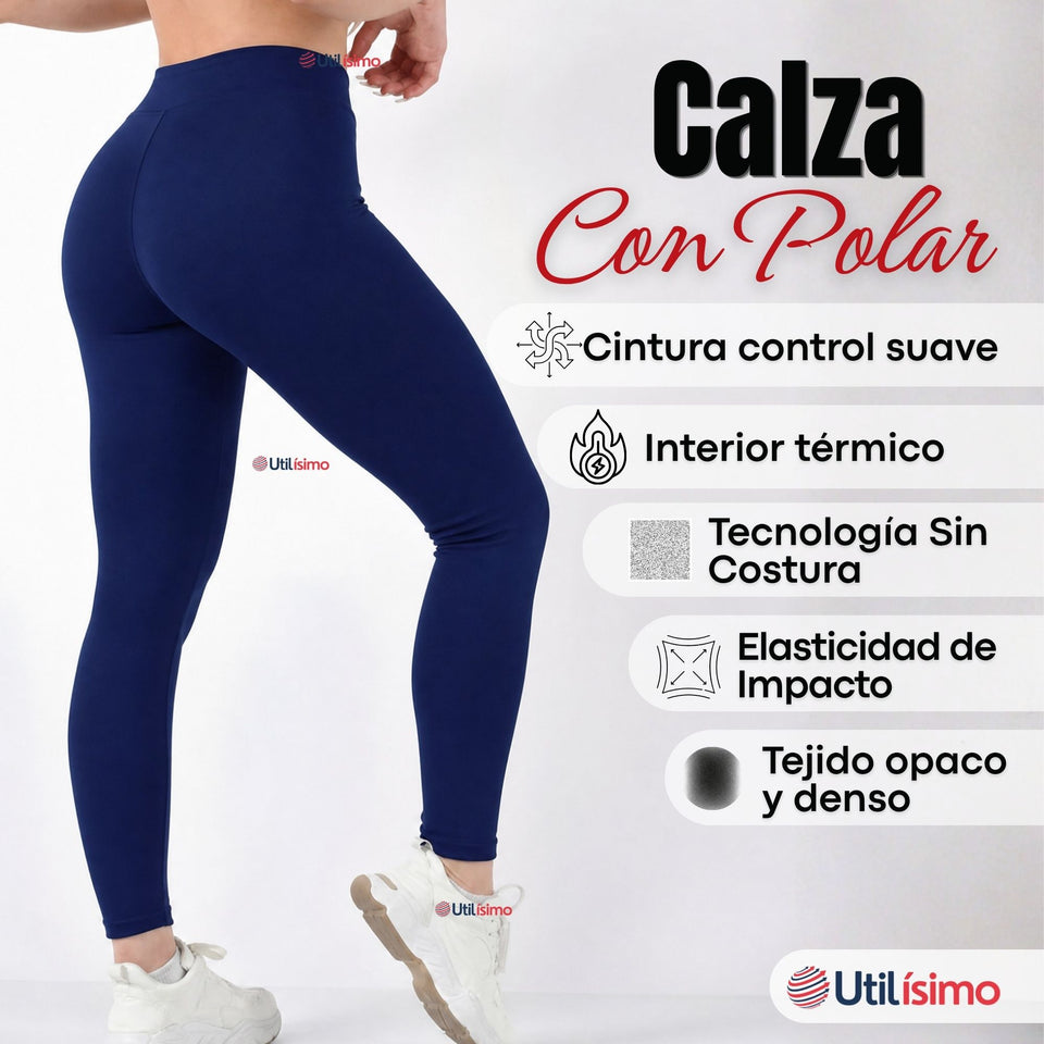 Calza Lola Polar Térmica Sin Costura Tiro Alto Elasticada Azul Marino