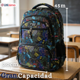 Mochila Escolar + Estuche + Lonchera 45cm Tela Oxford Estampado de Dinosaurio Niño