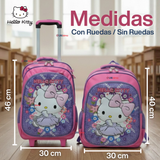 Mochila Escolar Hello Kitty Con Ruedas Desmontables + Estuche + Lonchera Niña Poliéster