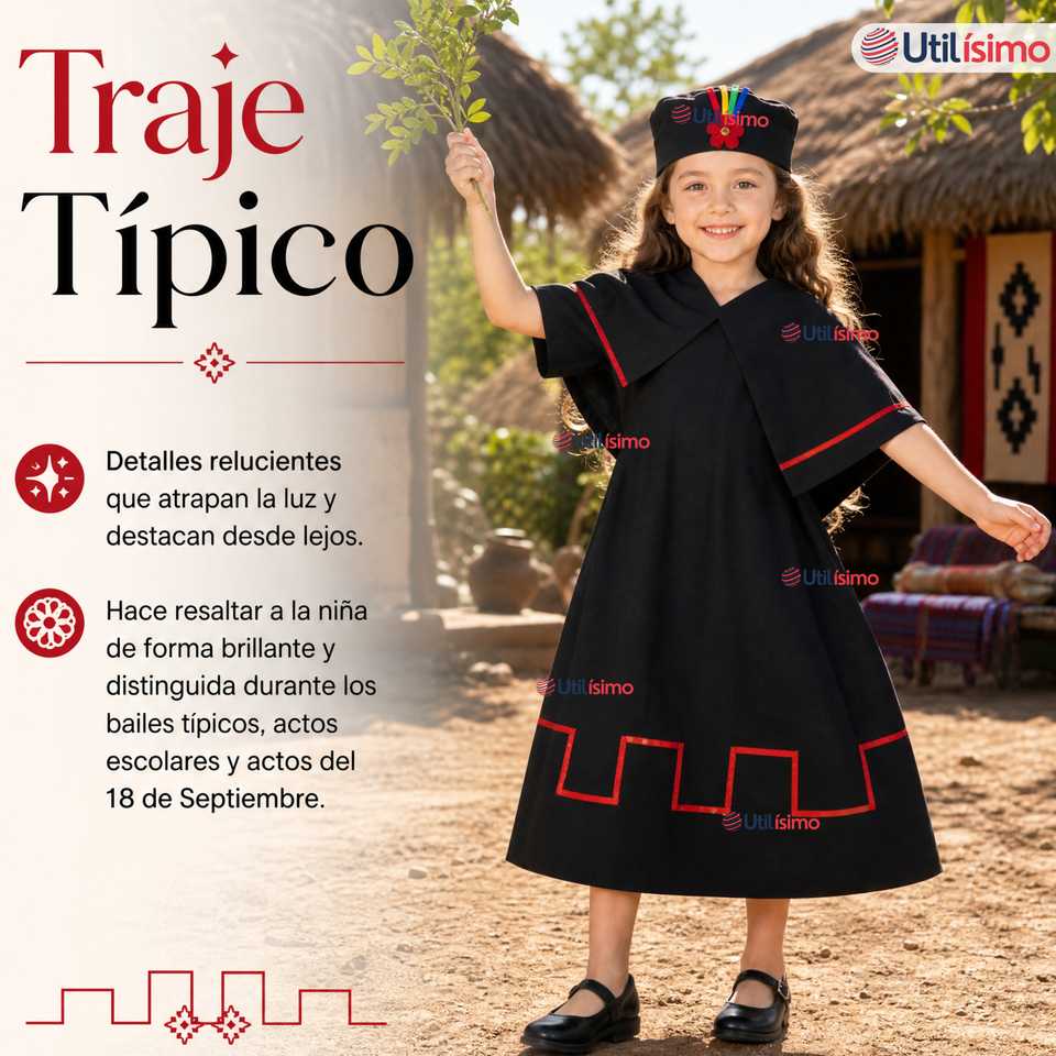 Pack 3 Trajes Típicos Vestidos Mapuche 9 Piezas Niña Fechas Patrias