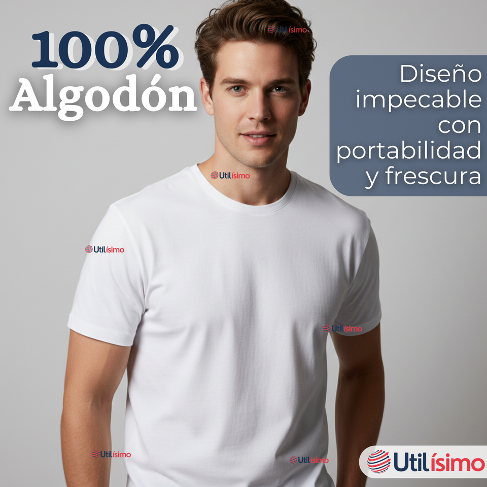 Pack 3 Camisetas Poleras 100% Algodón Básica Lisa Elástica Hombre Blanco