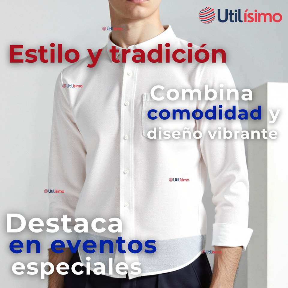 Camisa Casual De Vestir Manga Larga Cuello Americano 100% Algodón Blanco