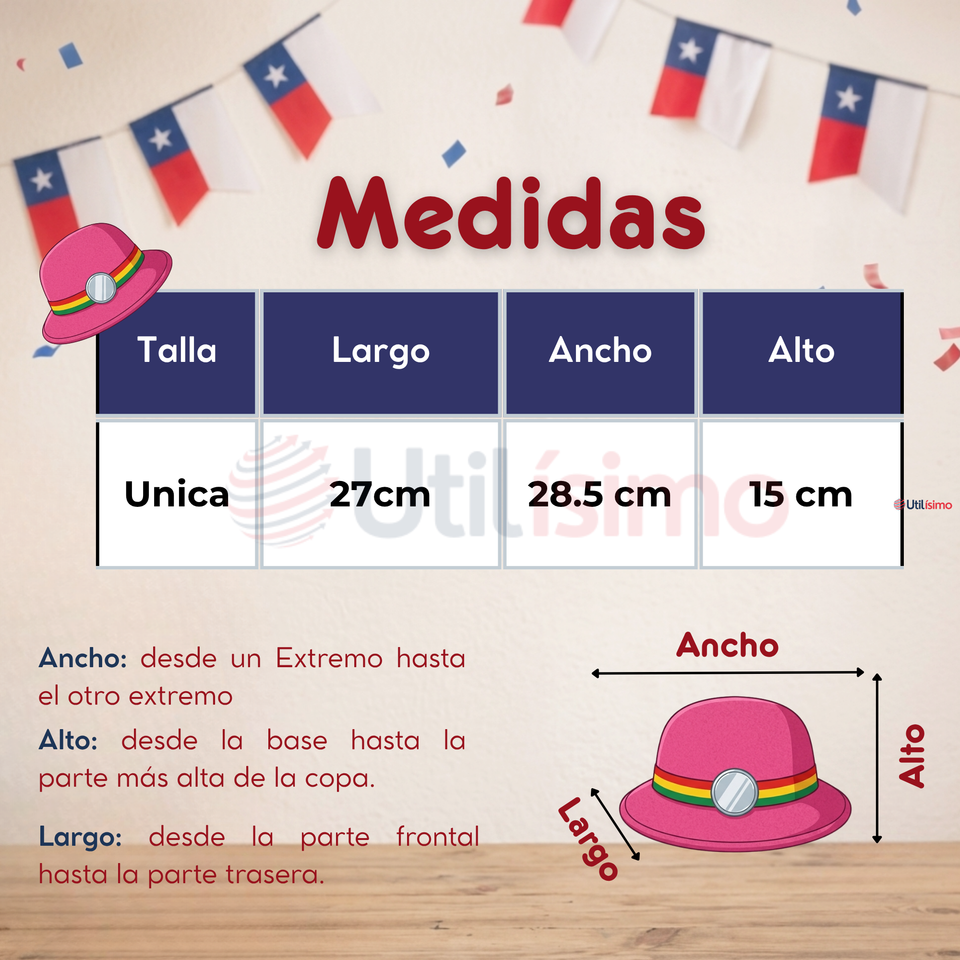 Sombrero Nortino Niña Gorro Fucsia Baile Típico Fiestas Patrias