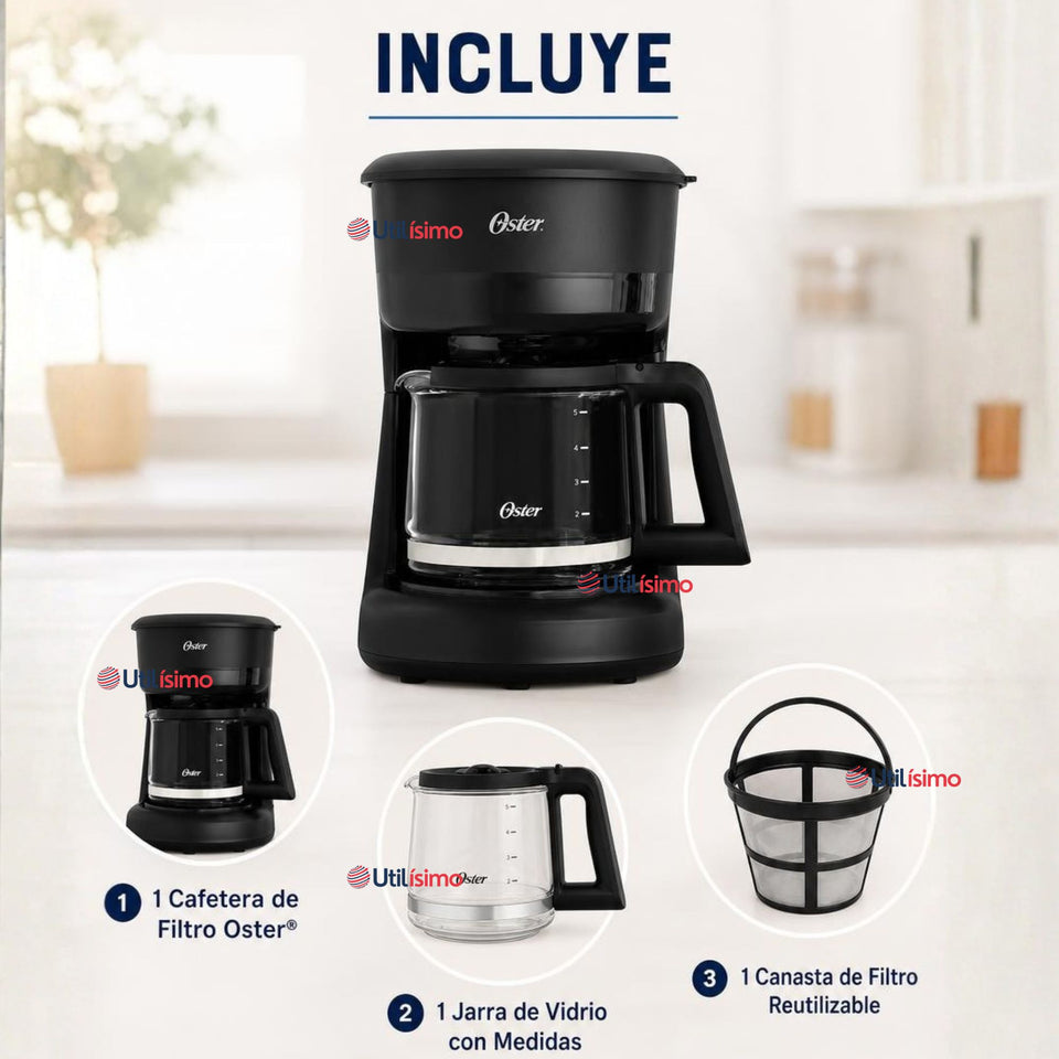 Cafetera de goteo Oster® de 5 tazas, con filtro reutilizable, Negro, BVSTDCS51B