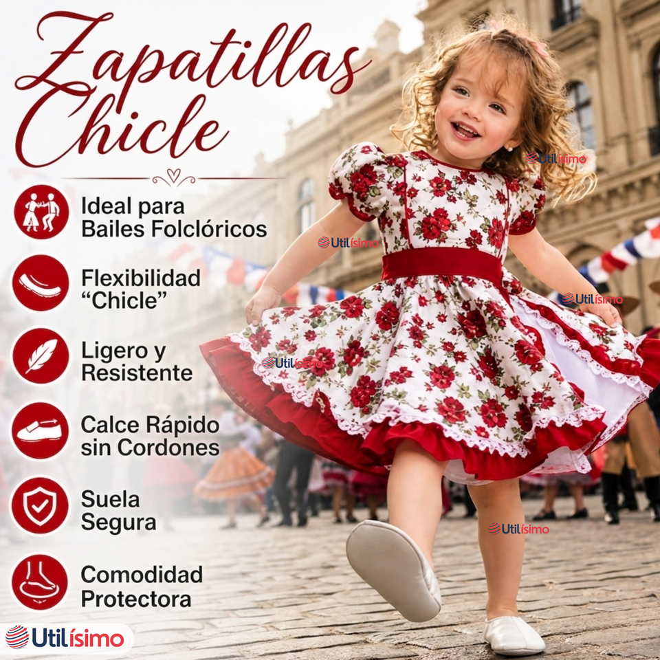 Zapatillas Chicle Blancas Niña Bailes Danza Fiestas Patrias Talla 24-29