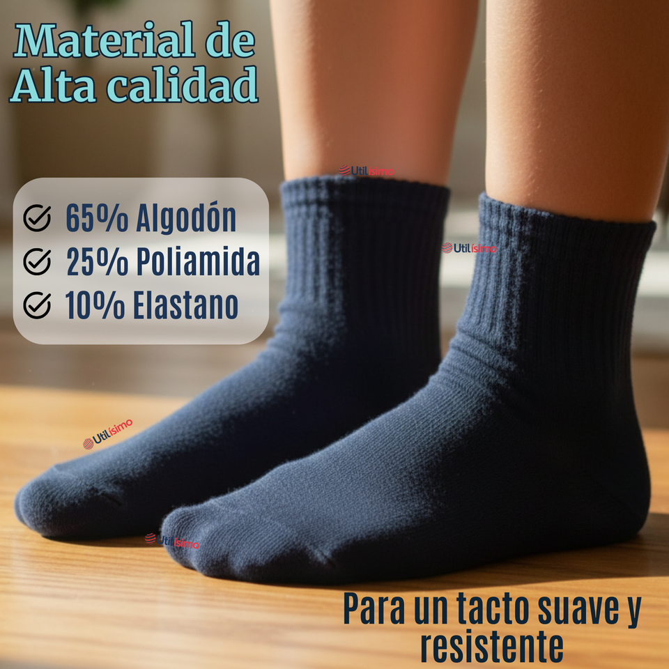 Pack 3 Pares Calcetines Tobilleras Cortos Algodón Color Azul Niña y Niño