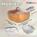 Sartén Antiadherente De Cobre Multiuso 3 en 1 Cesta Para Freír Vaporera