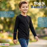 Pack 3 Poleras Camisetas Bambú Negra Cuello Redondo Primera Capa Manga Larga Niño