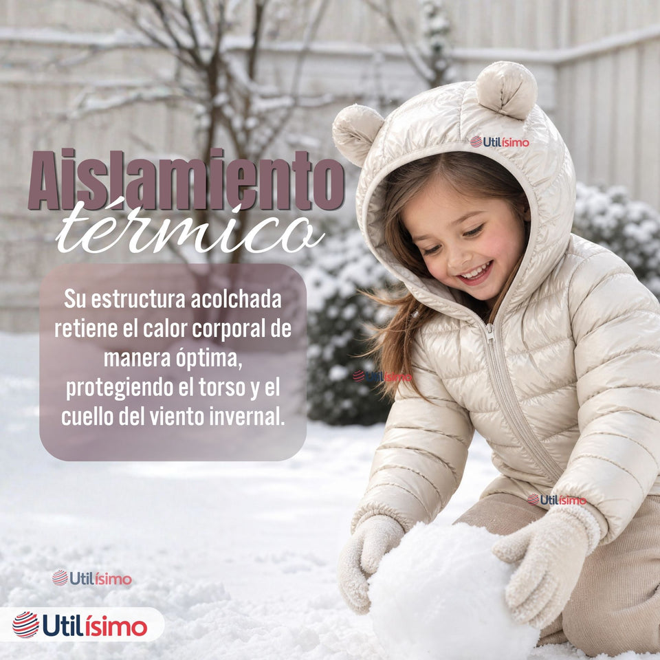Parka Bebé Niña Beige Térmica Acolchada Con Orejitas Sweet Winter