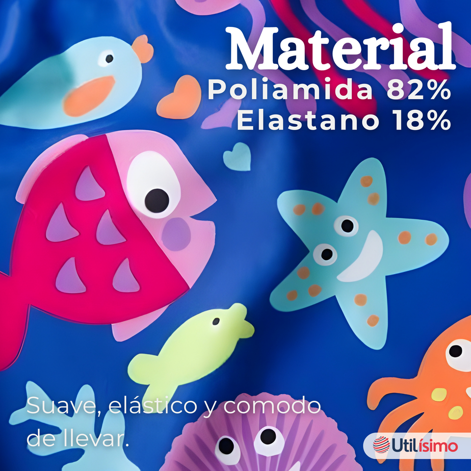 Traje De Baño Manga Corta Pantalón Con Gorro 3 Piezas Bebé Niña Marine Adventure