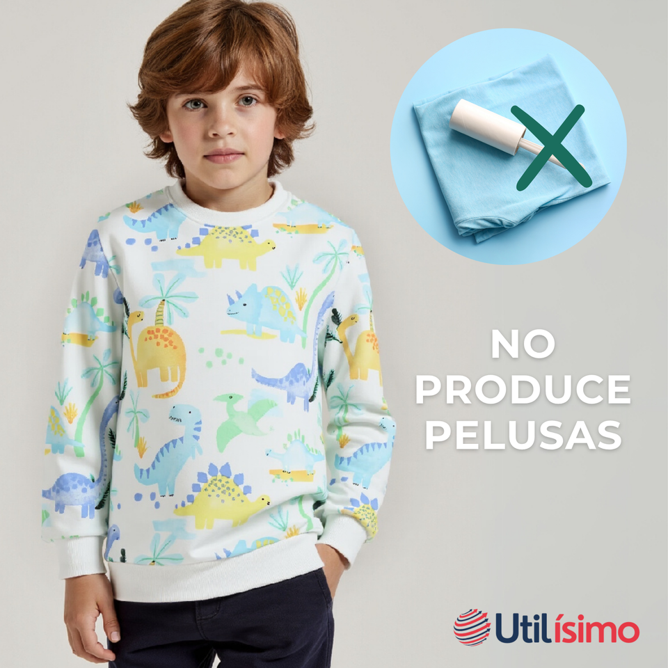 Polerón Algodón Cuello Redondo Niño Blanco Dinosaurio