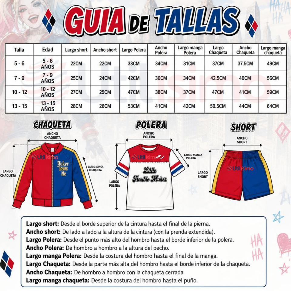 Disfraz Harley Quinn Azul y Rojo Metalizado Cosplay Juvenil