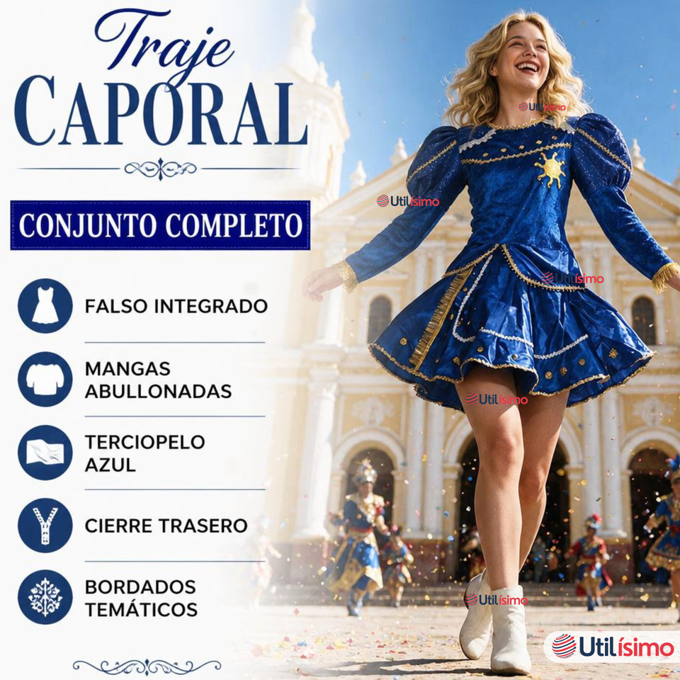Traje Caporal Típico 2 Piezas Azul Mujer Fiestas Patrias