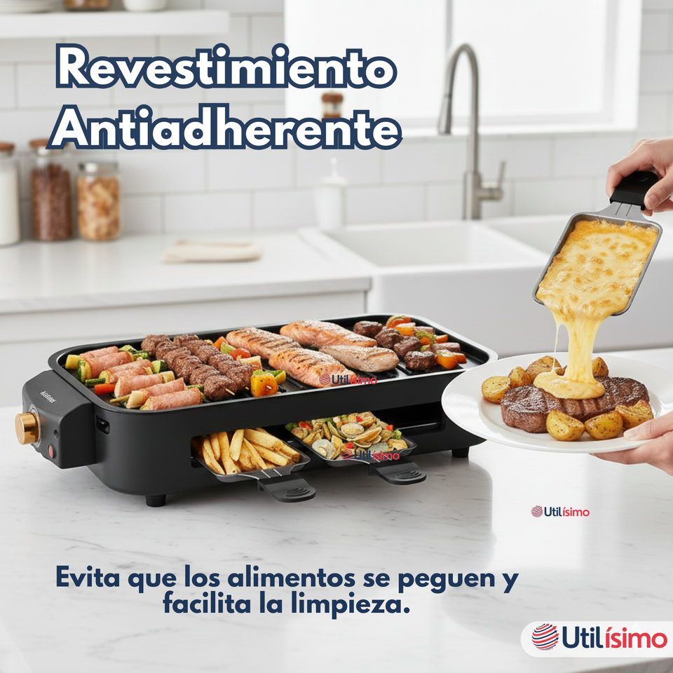 Parrilla Eléctrica de mesa Raclette 2 En 1 Sin Humo 1500w de Potencia Negra
